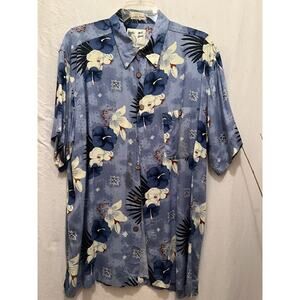 Hawaiian Vintage ME Sport Mens Shirt XL Blue Floral Print Button Down Front